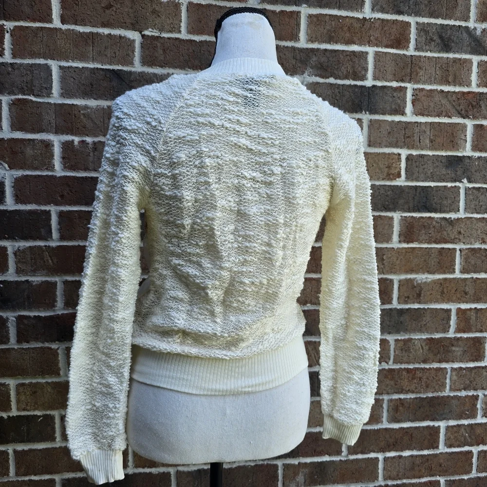 Forever 21 White Yellow Floral Textured Zip Cardigan Sweater Women’s Size XS